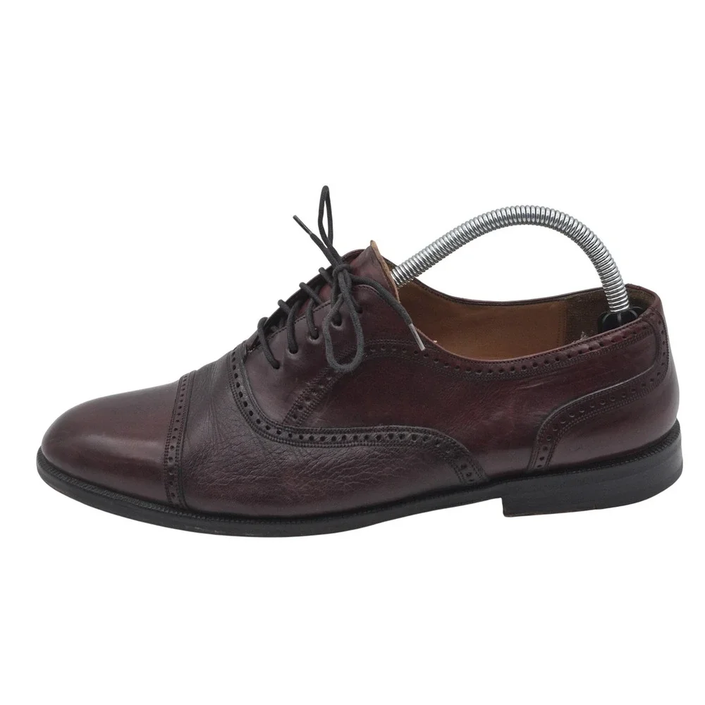 Mezlan Shoes Mens Size 9.5 Burgundy Florence Oxford Cap Toe Brogue Leather Dress